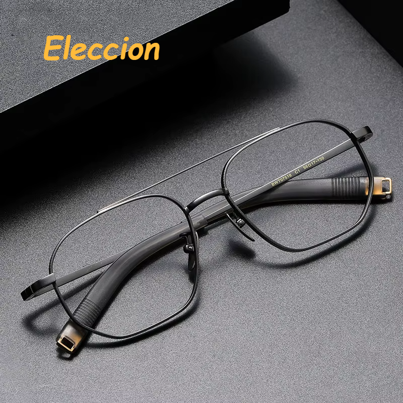 Eleccion Men's Full Rim Square Double Bridge Titanium Eyeglasses 47518 Full Rim Eleccion