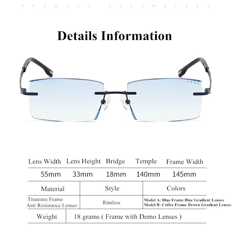 Chashma Ottica Mens Rimless Square Titanium Eyeglasses 377616 — view 1 | Chashma Ottica at FuzWeb