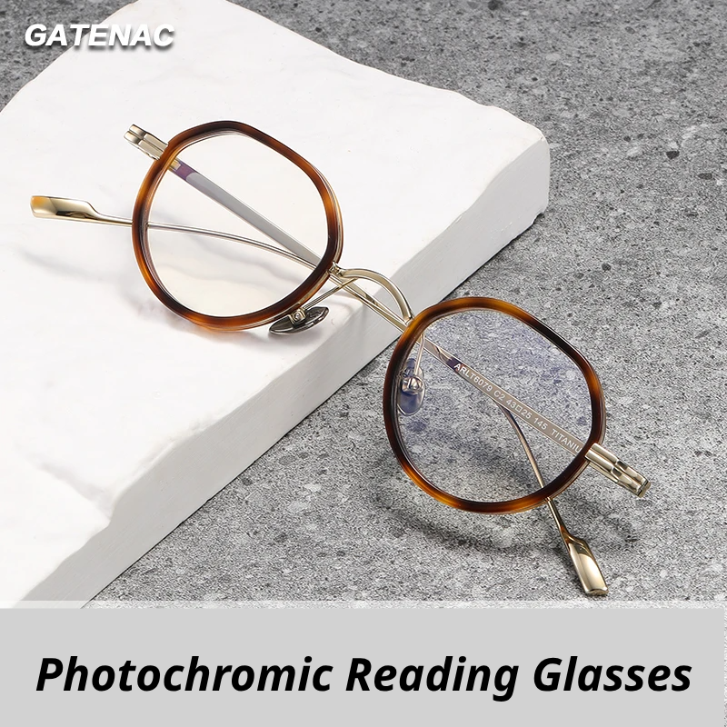 Gatenac Women's Flat Top Oval Titanium Acetate Photochromic Reading Glasses 56079