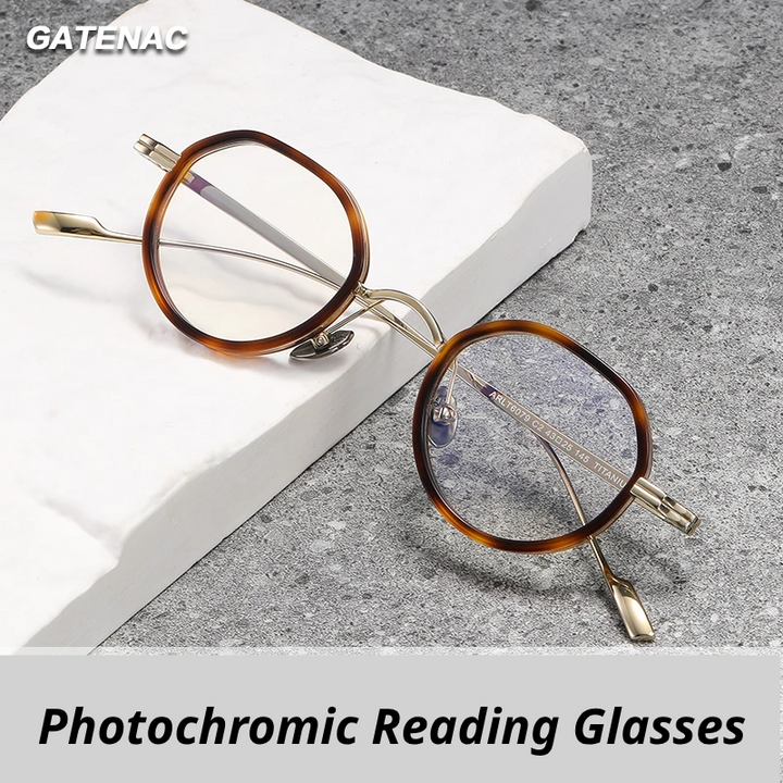 Gatenac Women's Flat Top Oval Titanium Acetate Photochromic Reading Glasses 56079