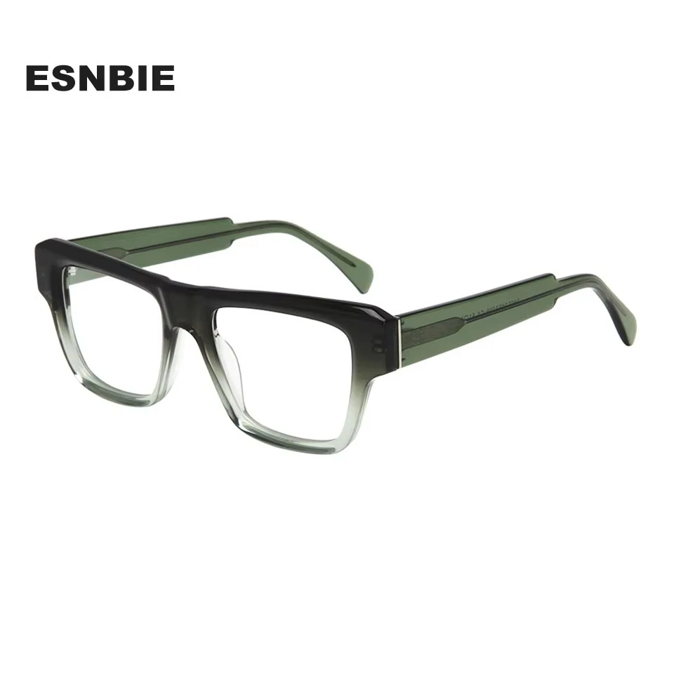 Esnbie Unisex Full Rim Square Acetate Thick Temple Eyeglasses 40191