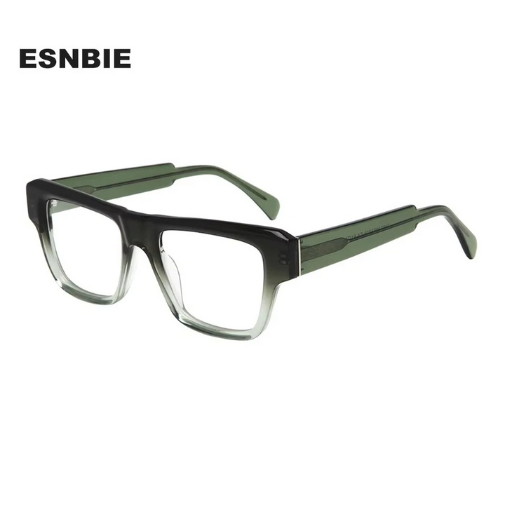 Esnbie Unisex Full Rim Square Acetate Thick Temple Eyeglasses 40191