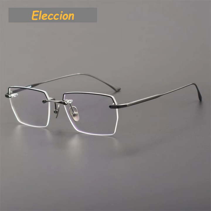 Eleccion Unisex Semi Rim Polygon Square Titanium Eyeglasses 41815