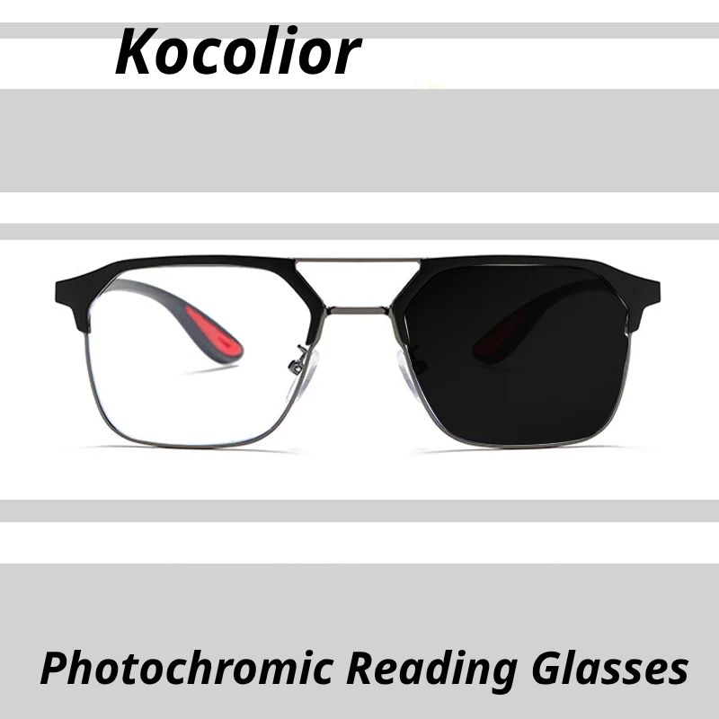Kocolior Unisex Full Rim Square Tr 90 Alloy Double Bridge Photochromic Reading Glasses 968329