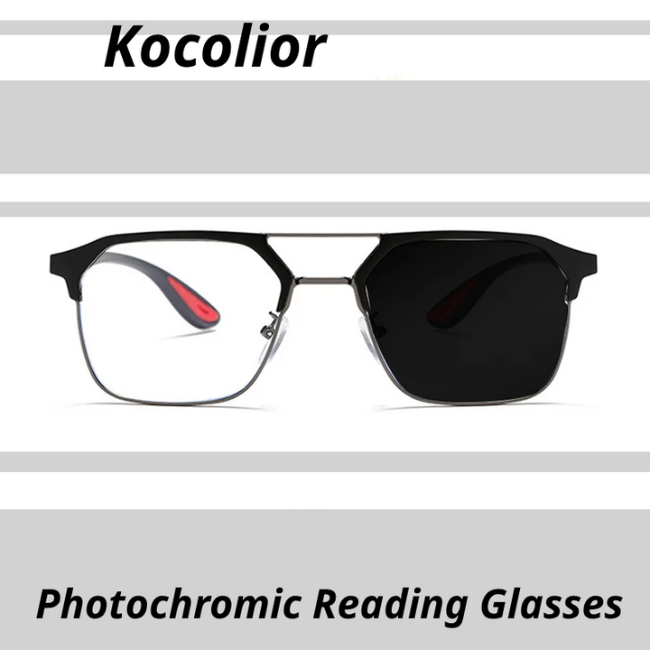 Kocolior Unisex Full Rim Square Tr 90 Alloy Double Bridge Photochromic Reading Glasses 968329