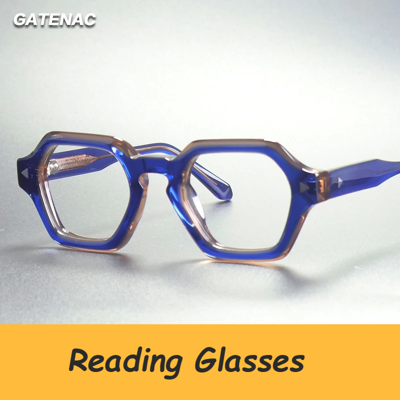 Gatenac Unisex Full Rim Polygon Square Acetate Reading Glasses G66307