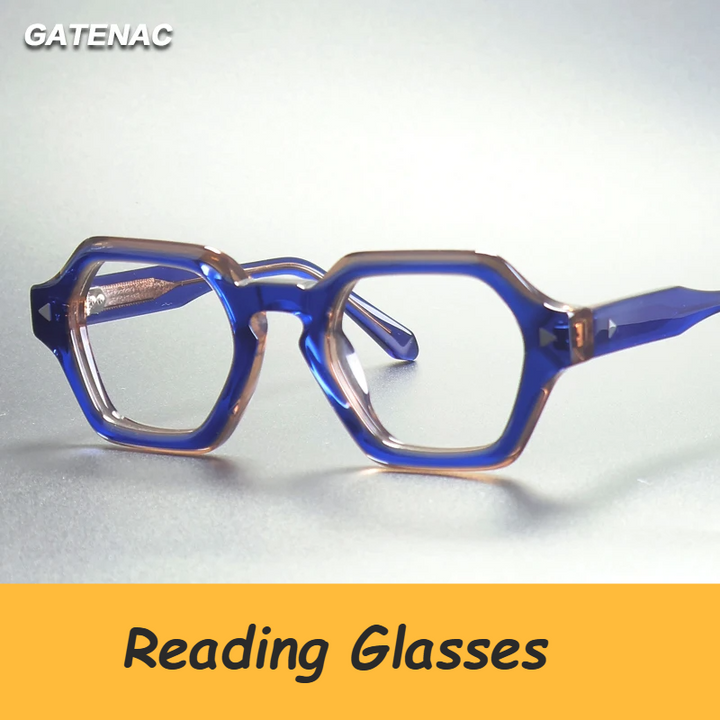Gatenac Unisex Full Rim Polygon Square Acetate Reading Glasses G66307
