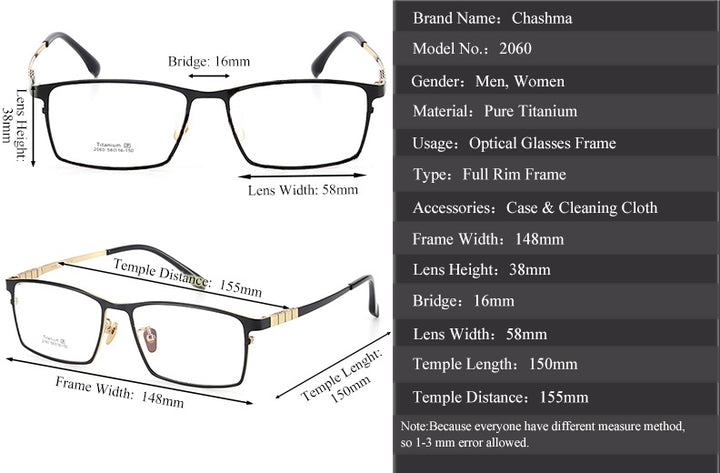 Chashma Ottica Mens Full Rim Square Titanium Eyeglasses 772060 — view 1 | Chashma Ottica at FuzWeb