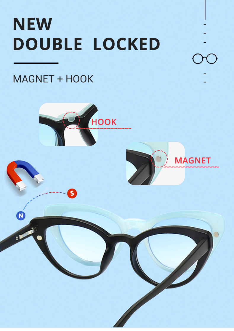 Ralferty Women's Full Rim Square Cat EyeTr 90 Acetate Eyeglasses With Clip On Sunglasses TR2345.