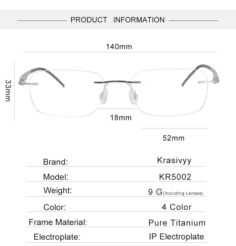 Krasivyy Unisex Rimless Square Screwless Titanium Eyeglasses 316029 — view 1 | Krasivyy at FuzWeb