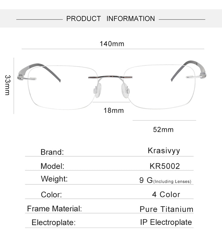 Krasivyy Unisex Rimless Square Screwless Titanium Eyeglasses 316029 — view 1 | Krasivyy at FuzWeb