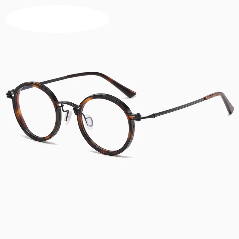 Eleccion Unisex Full Rim Round Acetate Titanium Eyeglasses 945860 Full Rim Eleccion Tortoise - Black