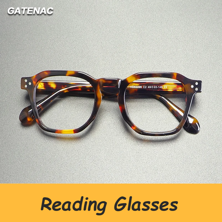 Gatenac Unisex Full Rim Flat Top Square Acetate Reading Glasses G62209