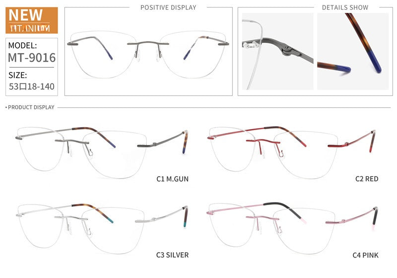 Chashma Ottica Unisex Rimless Rounded Square Cat Eye Titanium Eyeglasses 9016.