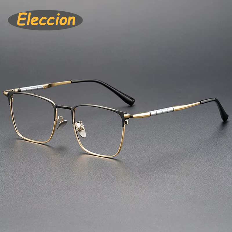 Eleccion Unisex Full Rim Square Titanium Eyeglasses 49009 Full Rim Eleccion Black - Gold