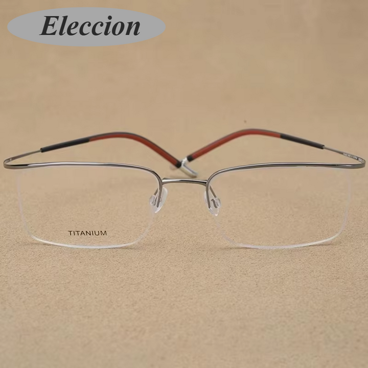 Eleccion Unisex Semi Rim Square Brow Line Titanium Eyeglasses 845296