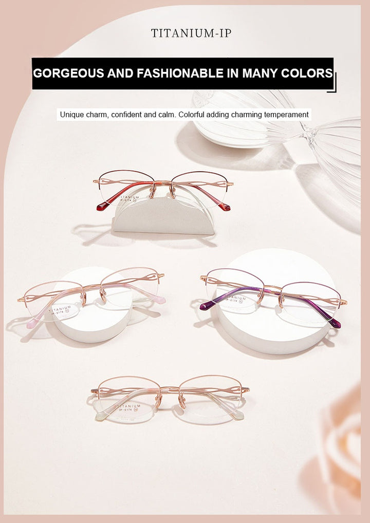 Chashma Ochki Womens Semi Rim Small Oval Titanium Eyeglasses 6174 — view 3 | Chashma Ochki at FuzWeb