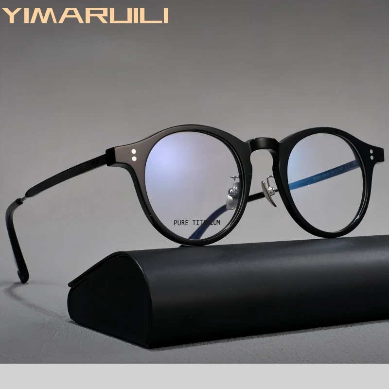 Yimaruili Unisex Full Rim Round Acetate Titanium Eyeglasses 22033
