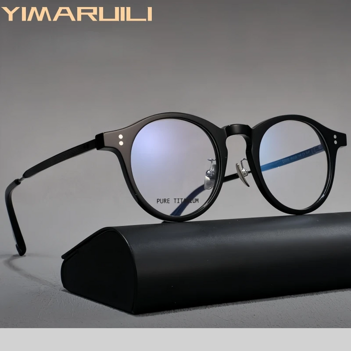 Yimaruili Unisex Full Rim Round Acetate Titanium Eyeglasses 22033
