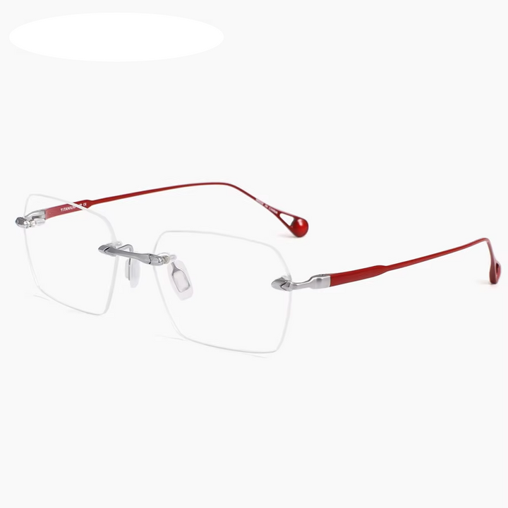 Eleccion Unisex Rimless Square Titanium Eyeglasses 49307 Rimless Eleccion Silver - Red