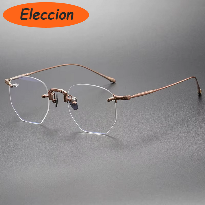 Eleccion Women's Rimless Polygon Oval Titanium Eyeglasses 93104 Rimless Eleccion Rose Gold