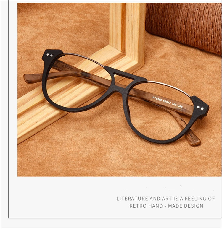 Hdcrafter Unisex Full Rim Square Double Bridge Wood Alloy Eyeglasses Ft5356 — view 1 | Hdcrafter Eyeglasses at FuzWeb