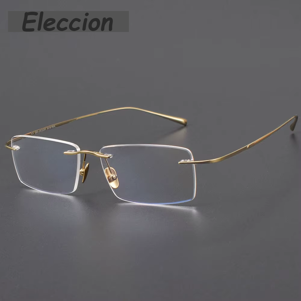 Eleccion Unisex RImless Oval Square Titanium Eyeglasses 491818 Rimless Eleccion Gold