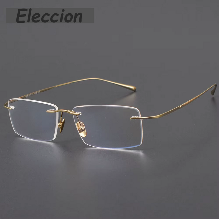 Eleccion Unisex RImless Oval Square Titanium Eyeglasses 491818 Rimless Eleccion Gold