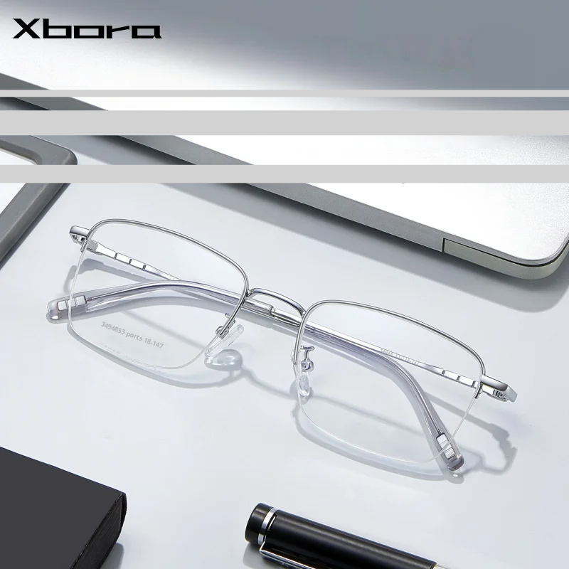 Xbora Unisex Semi Rim Polygon Square Alloy Eyeglasses 534948