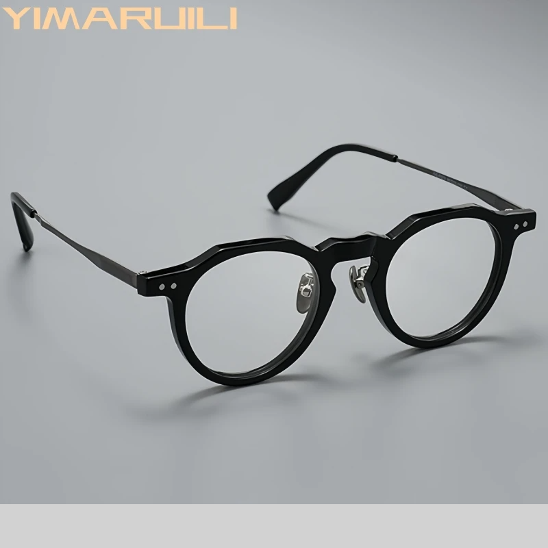 Yimaruili Women's Full Rim Flat Top Oval Acetate Titanium Eyeglasses 365731