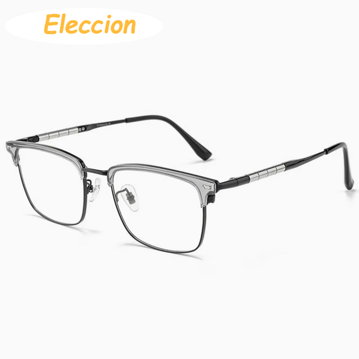 Eleccion Unisex Full Rim Square Titanium Acetate Eyeglasses 69839 Full Rim Eleccion Gray - Black