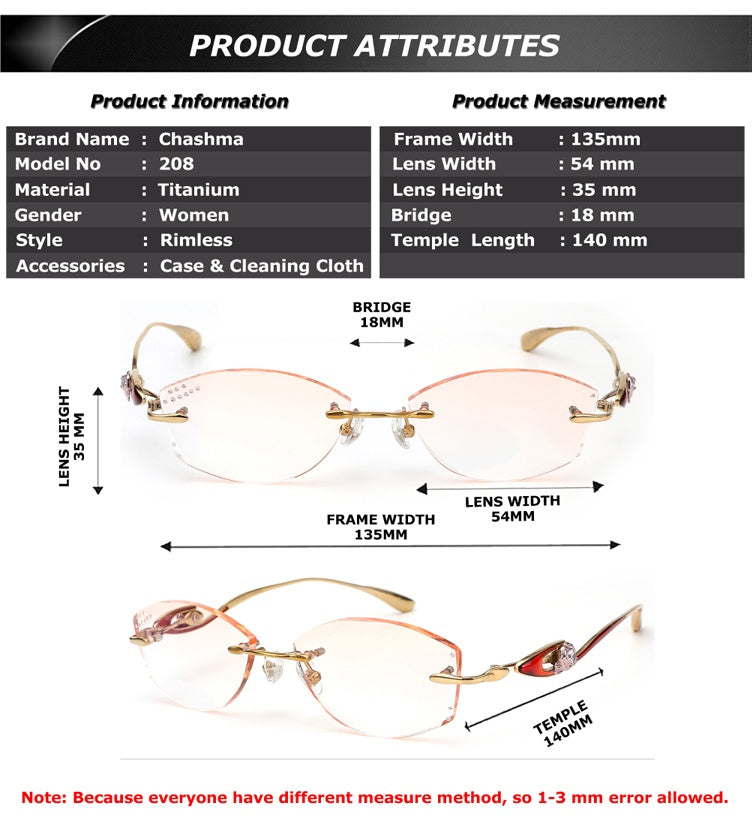 Chashma Womens Rimless Oval Titanium Eyeglasses P208 — view 2 | Chashma at FuzWeb