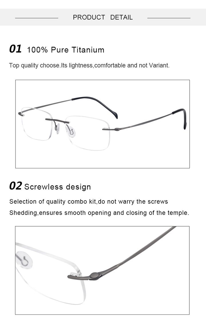 Krasivyy Unisex Rimless Square Screwless Titanium Eyeglasses 421606.