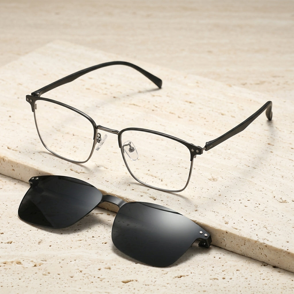 Chashma Ottica Women's Full Rim Square Alloy Eyeglasses Clip On Sunglasses 94015 - Gray