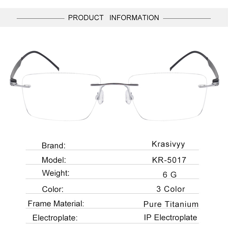 Krasivyy Unisex Rimless Square Screwless Titanium Eyeglasses 55017 — view 1 | Krasivyy at FuzWeb
