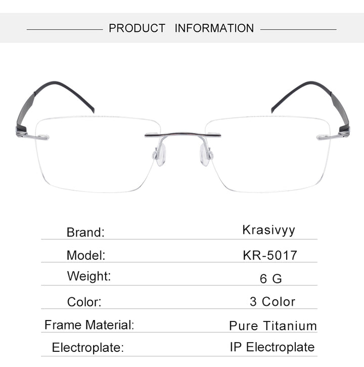 Krasivyy Unisex Rimless Square Screwless Titanium Eyeglasses 55017 — view 1 | Krasivyy at FuzWeb