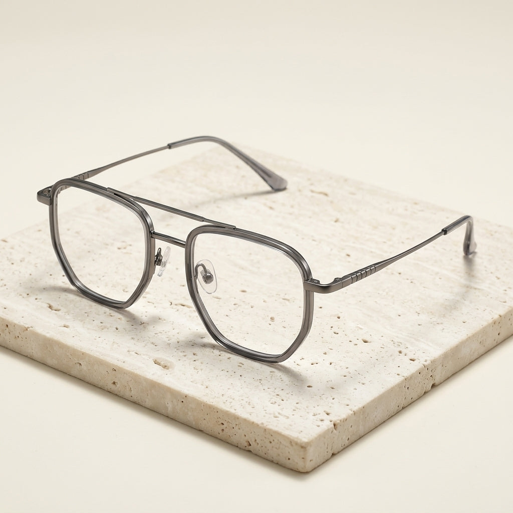 Chashma Ottica Men's Full Rim Polygon Double Bridge Titanium Acetate Eyeglasses 13613 - Gray