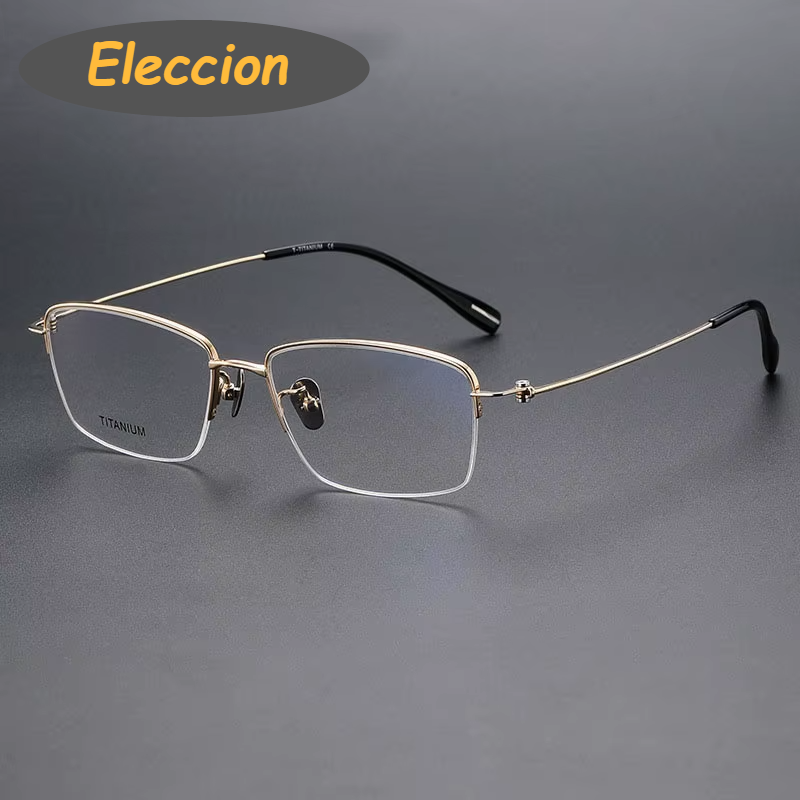 Eleccion Men's Semi Rim Square Titanium Eyeglasses 80923 Semi Rim Eleccion Gold