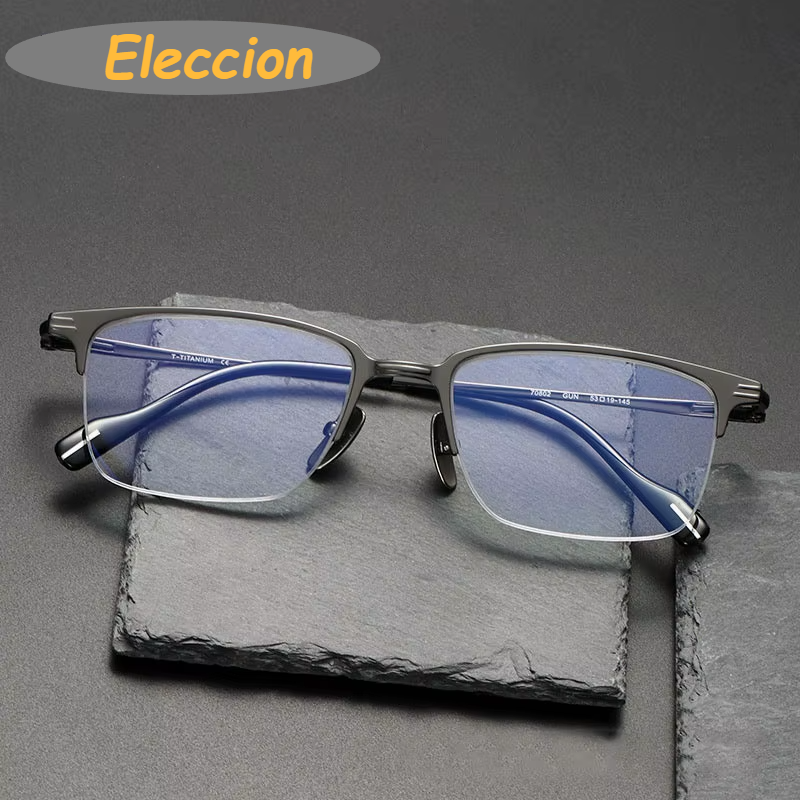 Eleccion Unisex Semi Rim Square Titanium Eyeglasses 74802 Semi Rim Eleccion