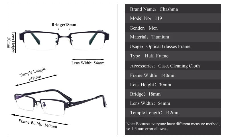 Chashma Ottica Mens Semi Rim Square Titanium Eyeglasses 119 — view 11 | Chashma Ottica at FuzWeb