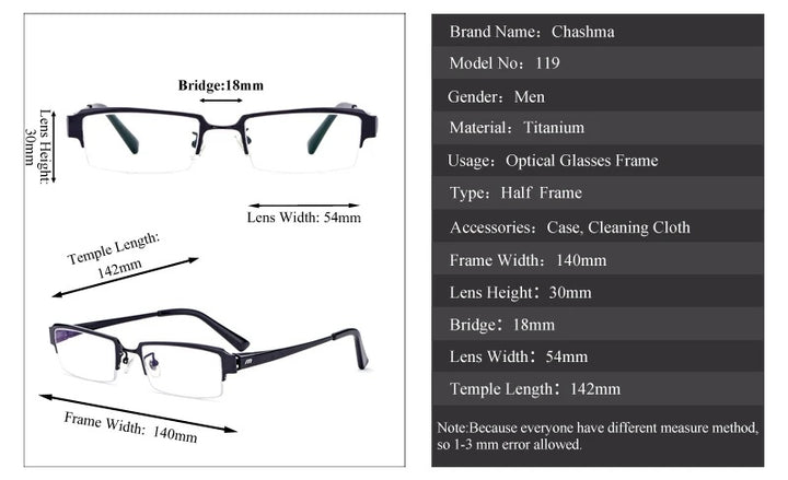 Chashma Ottica Mens Semi Rim Square Titanium Eyeglasses 119 — view 11 | Chashma Ottica at FuzWeb