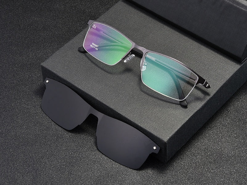 Chashma Ottica Mens Semi Rim Square Alloy Eyeglasses Clip On Sunglasses 940076 — view 2 | Chashma Ottica at FuzWeb