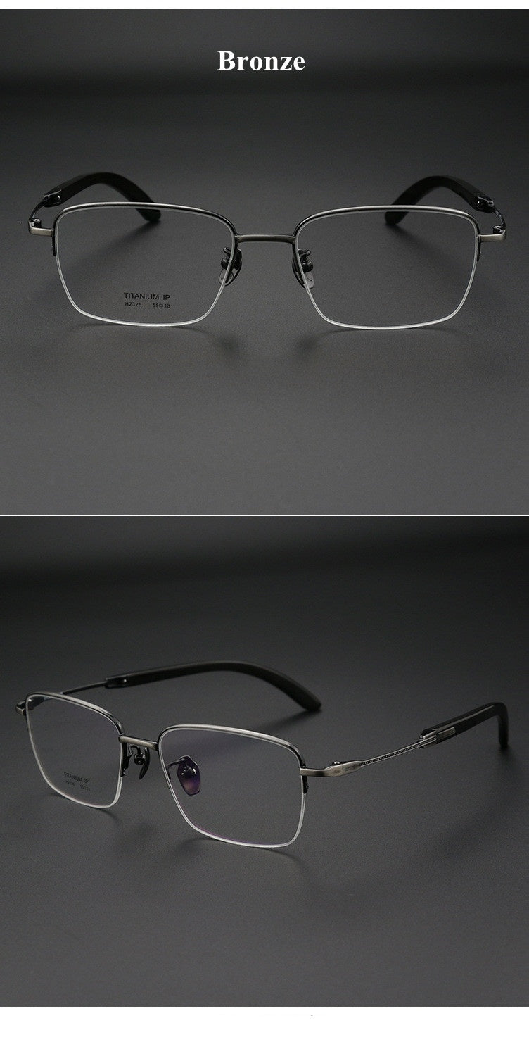 Chashma Ochki Unisex Semi Rim Square Titanium Horn Eyeglasses 312326.