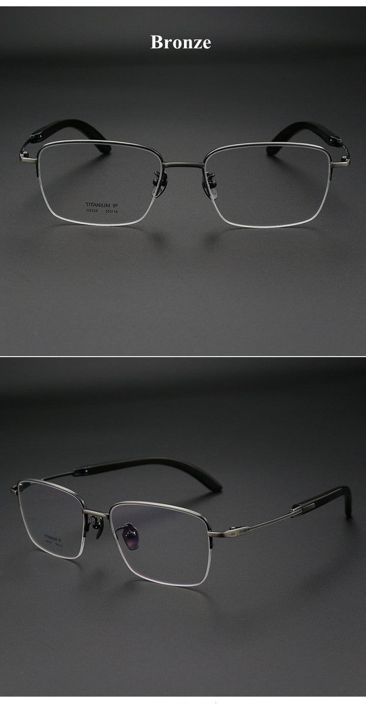 Chashma Ochki Unisex Semi Rim Square Titanium Horn Eyeglasses 312326.