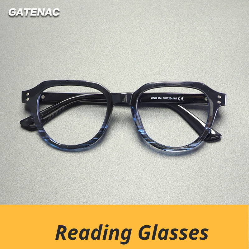 Gatenac Unisex Full Rim Flat Top Oval Tr 90 Titanium Reading Glasses G2226