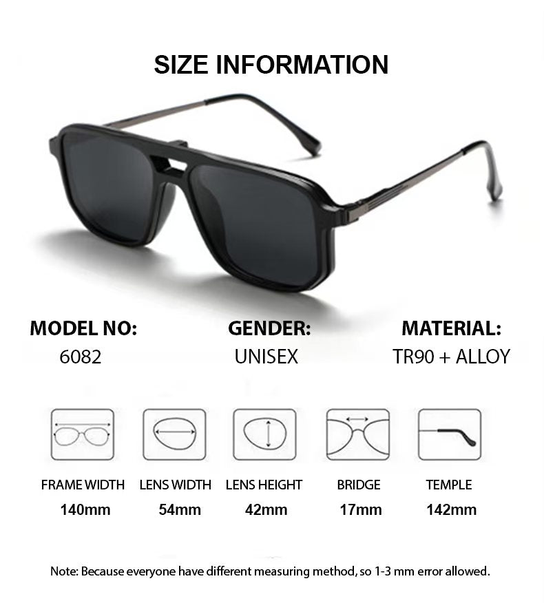 Summer Flower Unisex Full Rim Square Double Bridge Alloy Eyeglasses Clip On Sunglasses 608 — view 1 | Summer Flower at FuzWeb