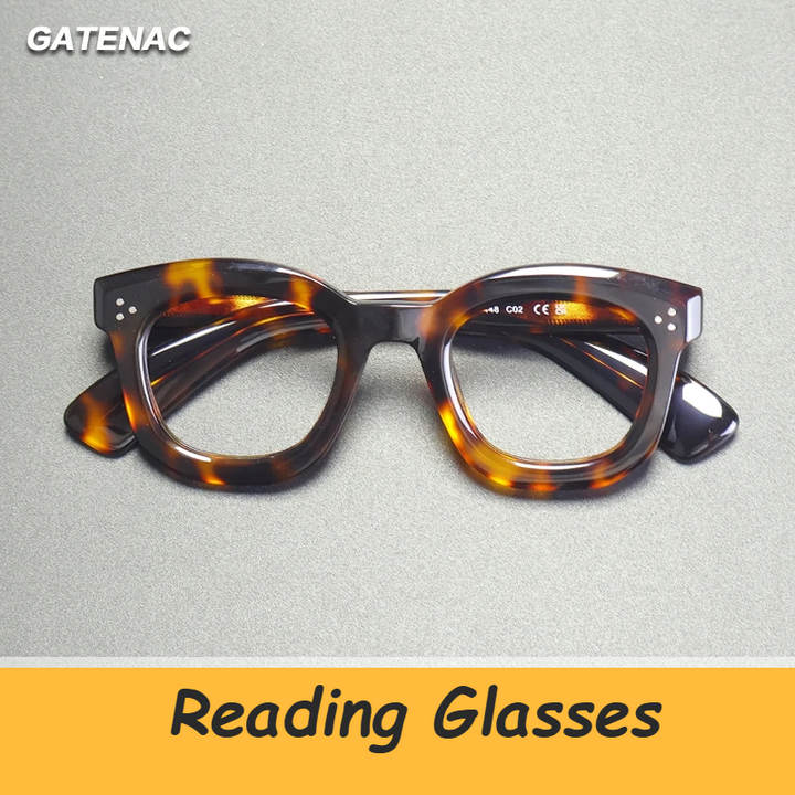 Gatenac Unisex Full Rim Square Thick Acetate Reading Glasses G2415