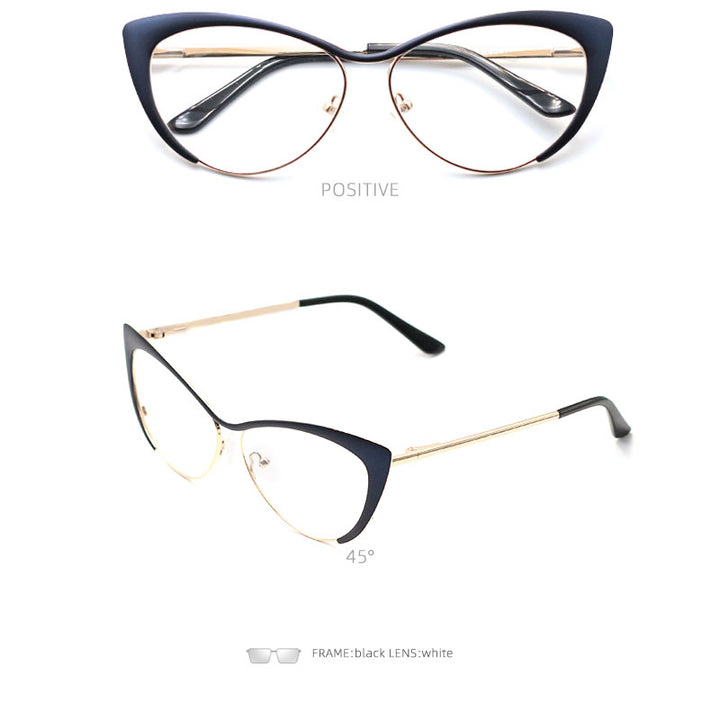 Laoyehui Womens Full Rim Gold Cat Eye Alloy Myopic Reading Glasses Anti-Blue 8077-1 — view 10 | Laoyehui at FuzWeb