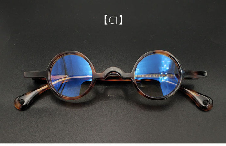 Yujo Unisex Full Rim Small Round 34mm Handcrafted Acetate Eyeglasses.