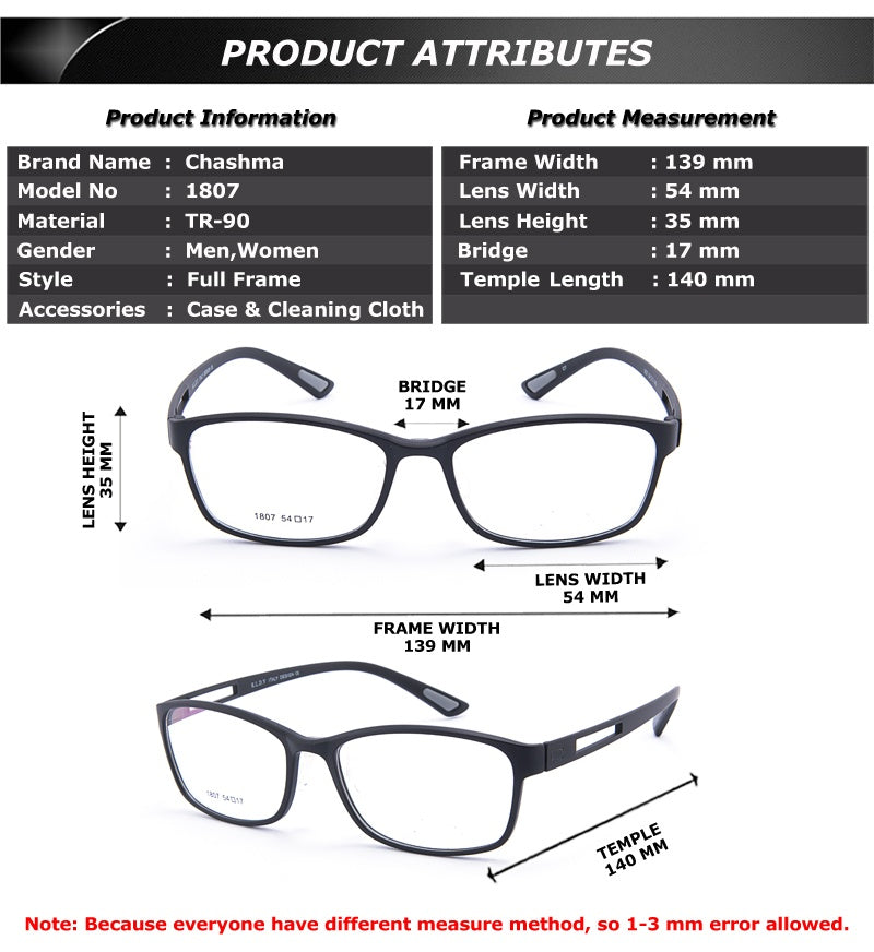Chashma Mens Full Rim Square Tr 90 Eyeglasses 1807 — view 2 | Chashma at FuzWeb